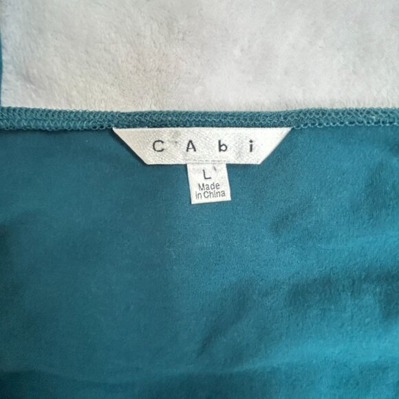 CAbi Womens Teal Blue Diamond Faux Wrap Surplice Blouse Top Large Stretch Casual - Picture 3 of 9